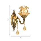 Traditional semi-open flower wall lamp 1/2-light clear glass wall mount lighting in brass