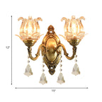 Traditional semi-open flower wall lamp 1/2-light clear glass wall mount lighting in brass