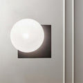 Modern 1-Light Wall Lamp with White Glass Shade Black Ball Wall-Mounted Lighting