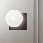 Modern 1-Light Wall Lamp with White Glass Shade Black Ball Wall-Mounted Lighting