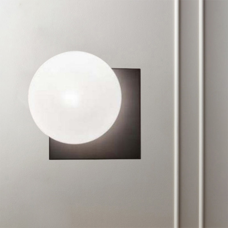 Modern 1-Light Wall Lamp with White Glass Shade Black Ball Wall-Mounted Lighting