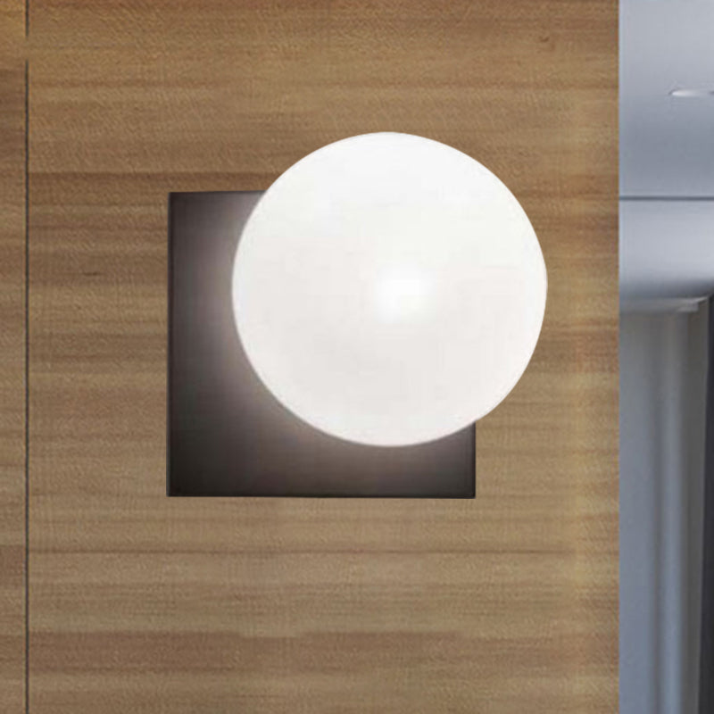 Modern 1-Light Wall Lamp with White Glass Shade Black Ball Wall-Mounted Lighting