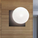 Modern 1-Light Wall Lamp with White Glass Shade Black Ball Wall-Mounted Lighting