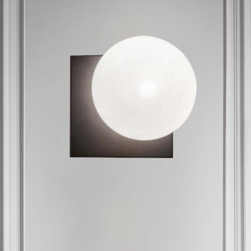 Modern 1-Light Wall Lamp with White Glass Shade Black Ball Wall-Mounted Lighting