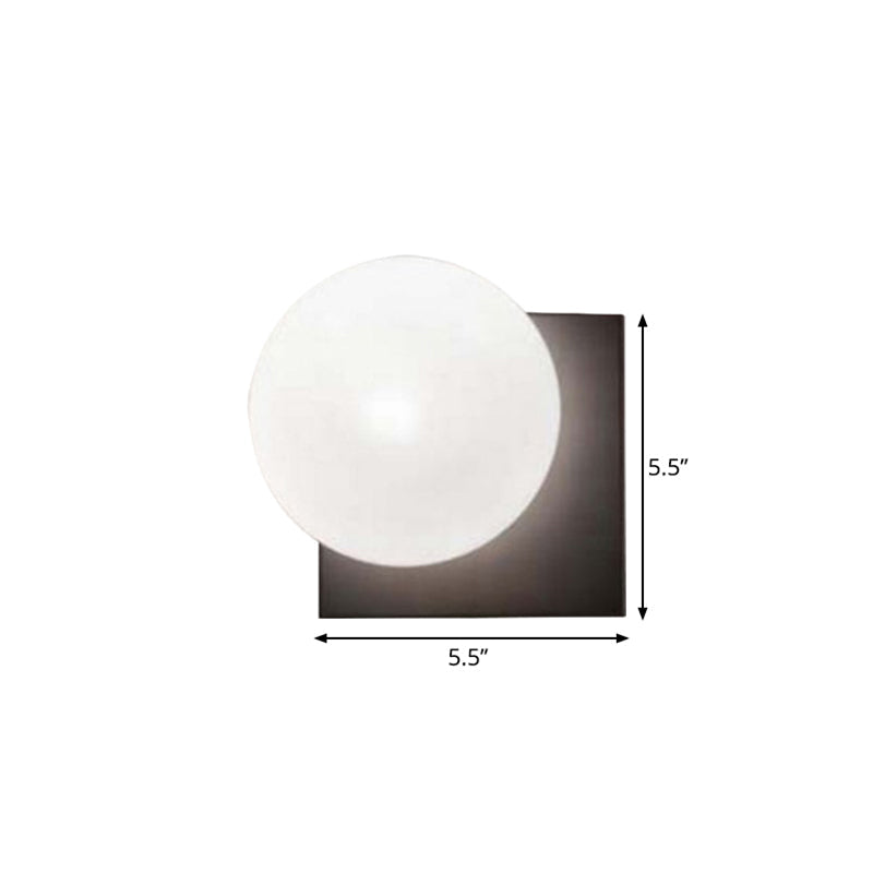 Modern 1-Light Wall Lamp with White Glass Shade Black Ball Wall-Mounted Lighting