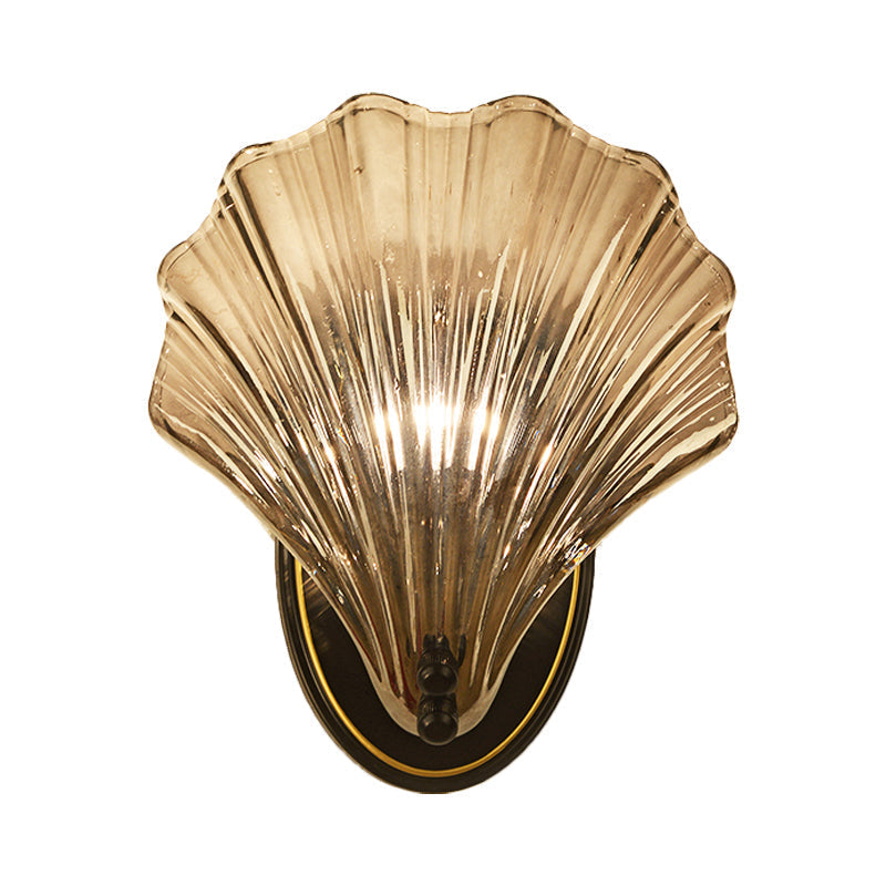 Single curved shell wall lamp country style black/gold ribbed glass wall lamp lighting element