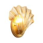 Single curved shell wall lamp country style black/gold ribbed glass wall lamp lighting element