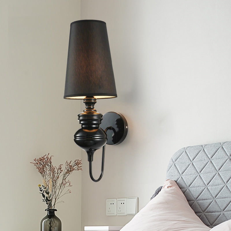 Tapered Wall Sconce Lighting Contemporary Fabric White/Black/Silver LED Wall Lamp, 6"/8"/10" Ø