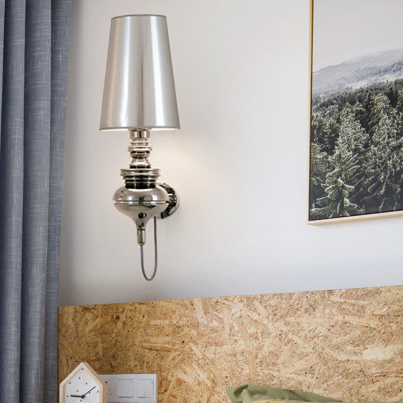Tapered Wall Sconce Lighting Contemporary Fabric White/Black/Silver LED Wall Lamp, 6"/8"/10" Ø