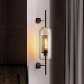 Cognac Glass Black Wall Lamp Rectangular 1 Bulb Colonial Wall Mount Light with Internal Column Sieve, 5"/6" B