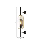 Cognac Glass Black Wall Lamp Rectangular 1 Bulb Colonial Wall Mount Light with Internal Column Sieve, 5"/6" B