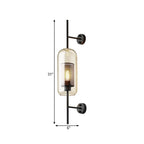 Cognac Glass Black Wall Lamp Rectangular 1 Bulb Colonial Wall Mount Light with Internal Column Sieve, 5"/6" B