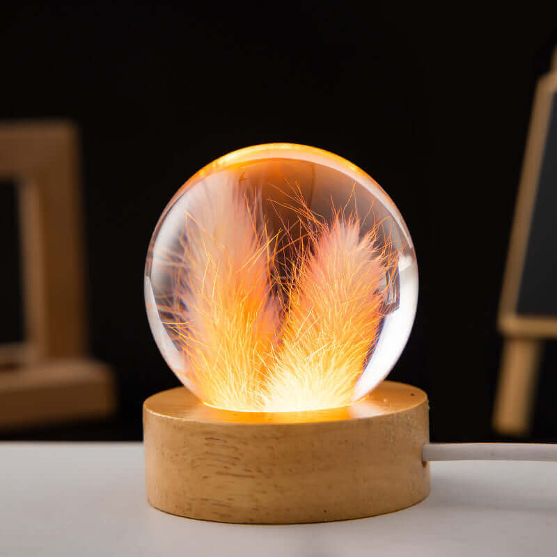 LED Night Lamp Flower Crystal Ball Kids Nightstand Lamp with Wooden Base Bedroom Ambient Light Creative Gift Night Light