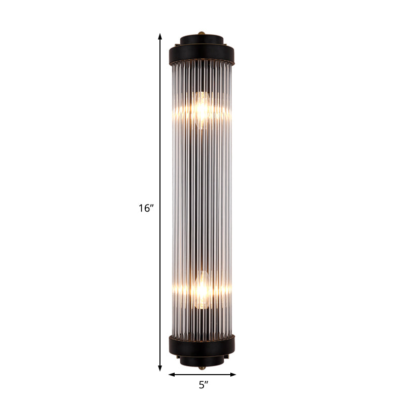 Tube wall lamp modern style clear crystal and metal 2 lights wall lamp in black for nightstand