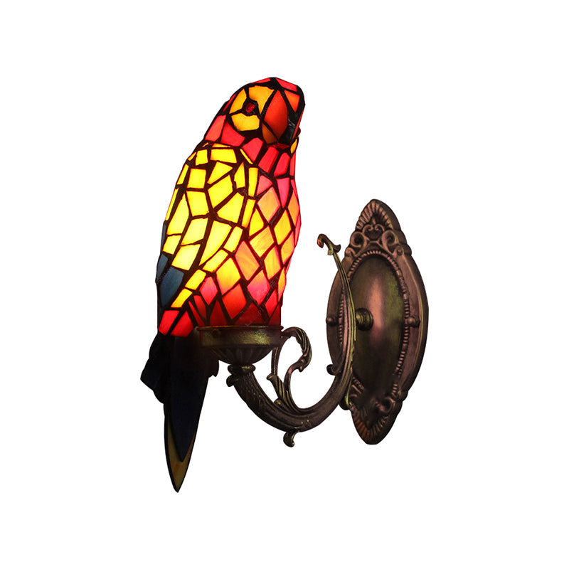Tiffany Parrot Wall Lamp with Colored Glass 1 Light Indoor Wall Mount Lamp for Hallway