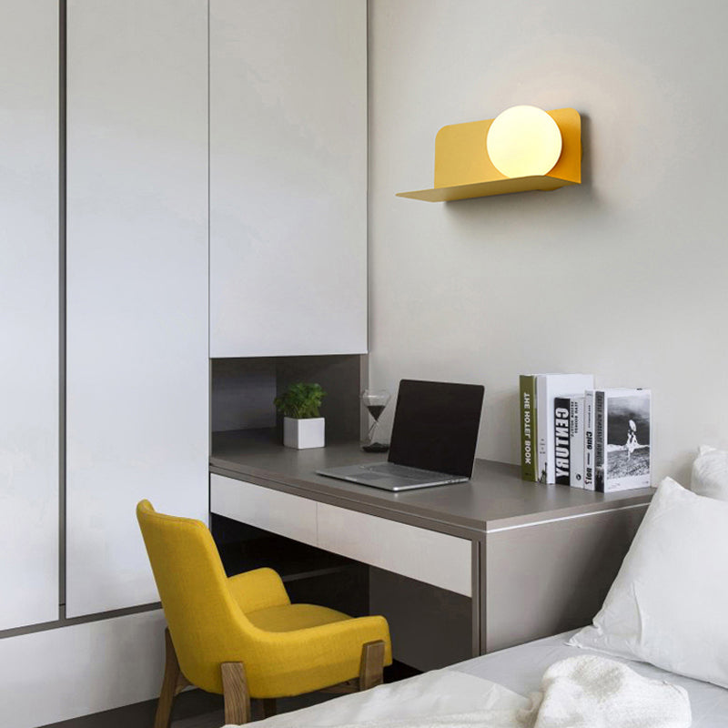 White Globe Wall Lamp Nordic Style Frosted Glass Wall Lamp for Study Room Children's Room