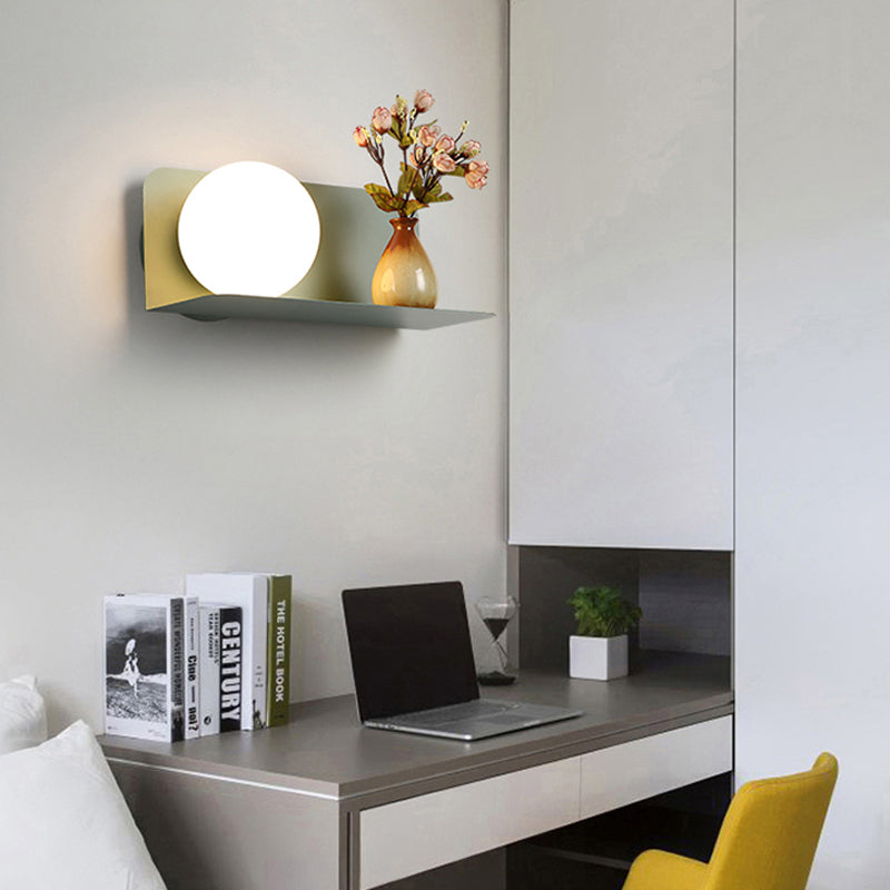 White Globe Wall Lamp Nordic Style Frosted Glass Wall Lamp for Study Room Children's Room