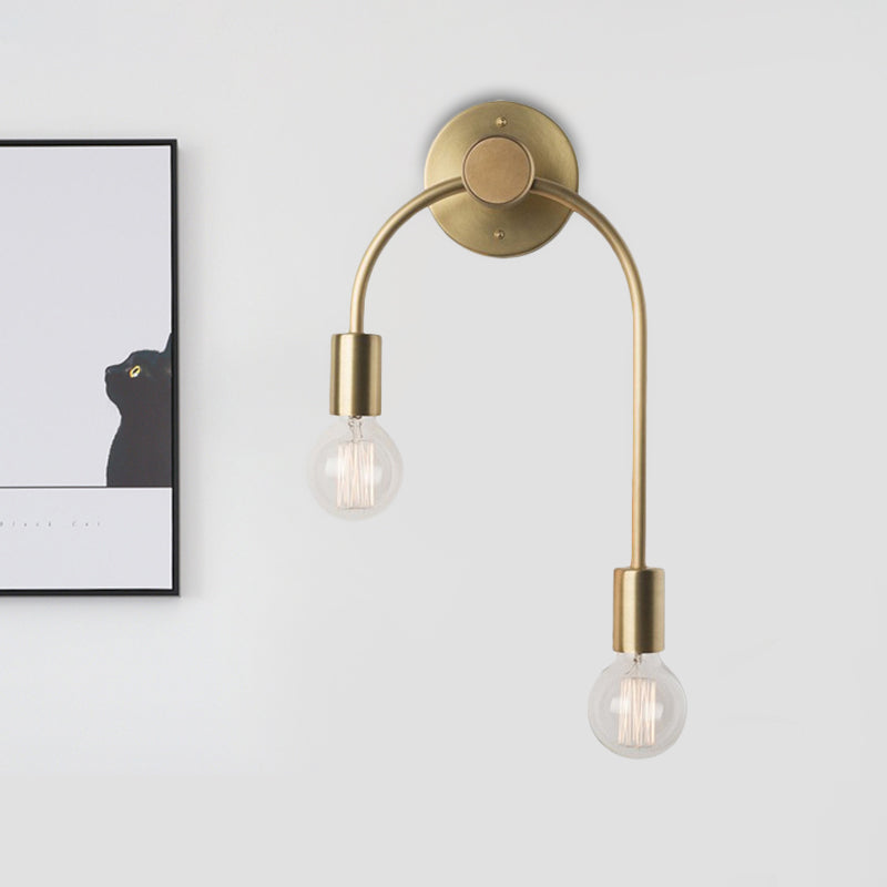 Swoop Arm Iron Wall Lamp Wall Mounted Minimalist 2-Light Black/Gold Wall Lighting with Free Lamp Design