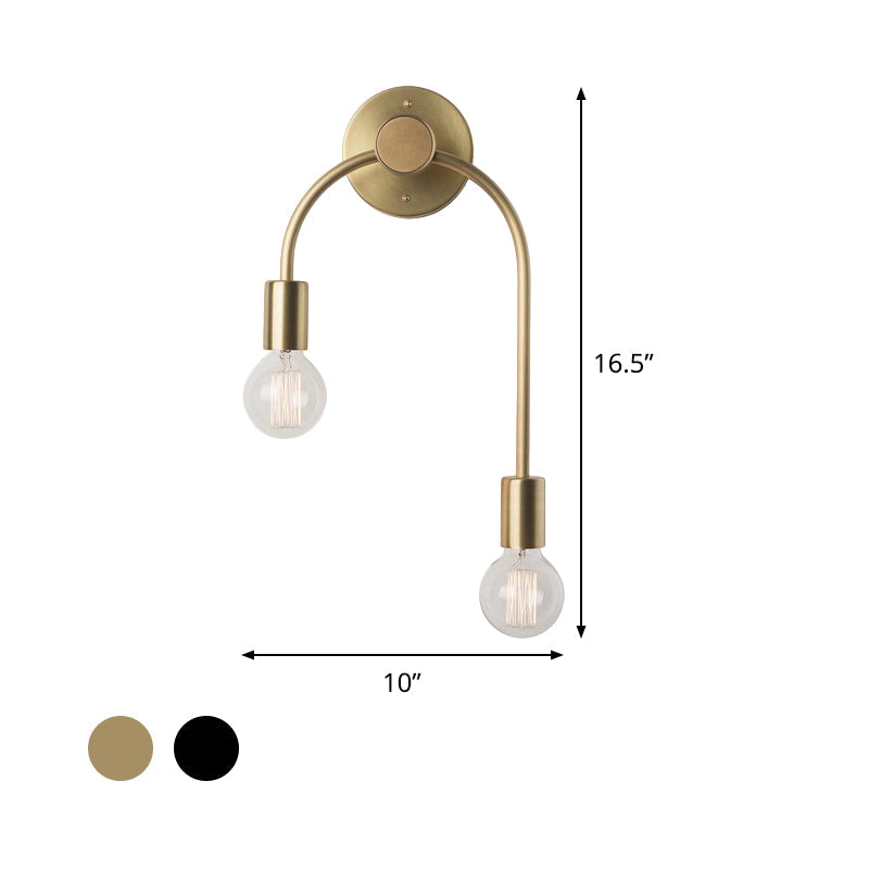 Swoop Arm Iron Wall Lamp Wall Mounted Minimalist 2-Light Black/Gold Wall Lighting with Free Lamp Design