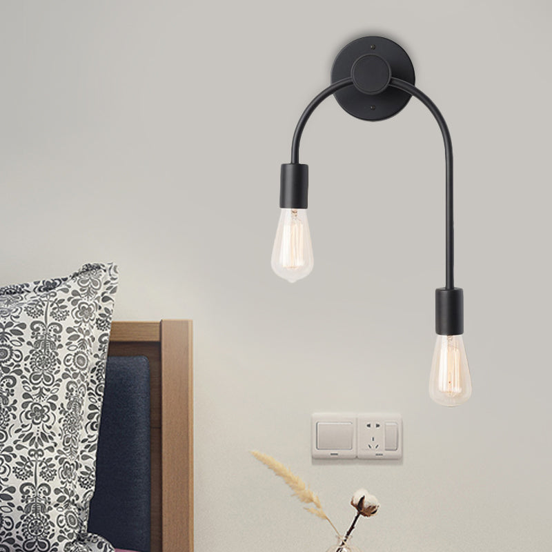 Swoop Arm Iron Wall Lamp Wall Mounted Minimalist 2-Light Black/Gold Wall Lighting with Free Lamp Design
