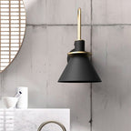 Black/White/Green Cone Wall Lamp Macaron 1-Light Metal Wall Mounted Lamp with Curved Arm for the Bedroom, Warm/White Light