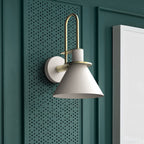 Black/White/Green Cone Wall Lamp Macaron 1-Light Metal Wall Mounted Lamp with Curved Arm for the Bedroom, Warm/White Light