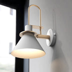 Black/White/Green Cone Wall Lamp Macaron 1-Light Metal Wall Mounted Lamp with Curved Arm for the Bedroom, Warm/White Light