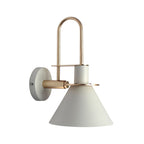Black/White/Green Cone Wall Lamp Macaron 1-Light Metal Wall Mounted Lamp with Curved Arm for the Bedroom, Warm/White Light