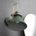 Black/White/Green Cone Wall Lamp Macaron 1-Light Metal Wall Mounted Lamp with Curved Arm for the Bedroom, Warm/White Light