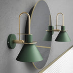 Black/White/Green Cone Wall Lamp Macaron 1-Light Metal Wall Mounted Lamp with Curved Arm for the Bedroom, Warm/White Light