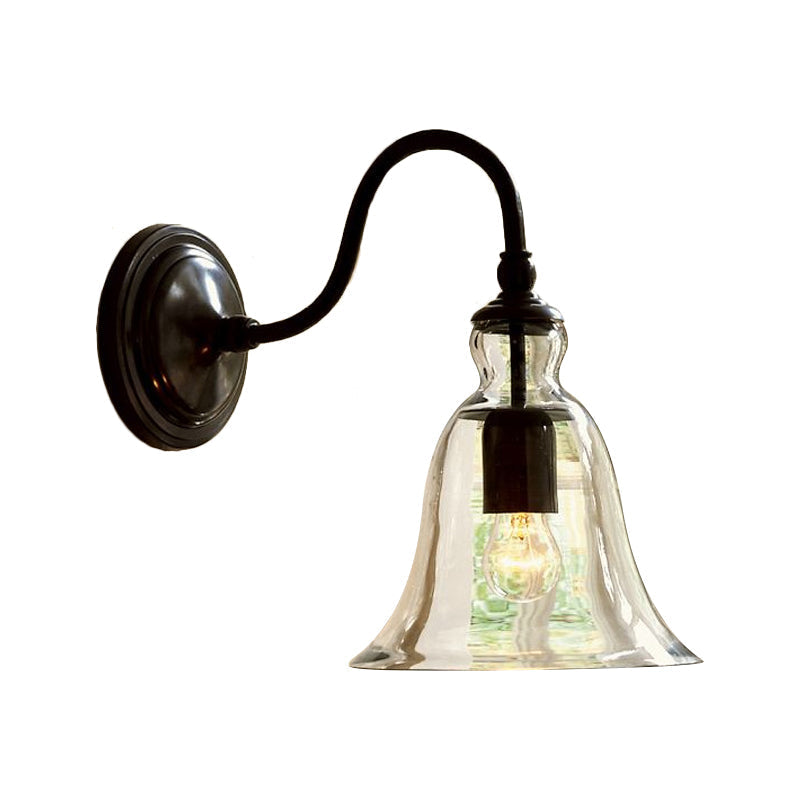 Vintage Gooseneck Wall Mount Light Single Bulb Clear Outward Glass Wall Lighting in Black