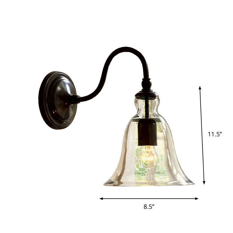 Vintage Gooseneck Wall Mount Light Single Bulb Clear Outward Glass Wall Lighting in Black
