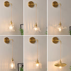 Bowl/Cylinder Nightstand Wall Lighting Antique Clear Prism/Wave Glass 1 Bulb Brass Wall Lamp with Rotary Switch