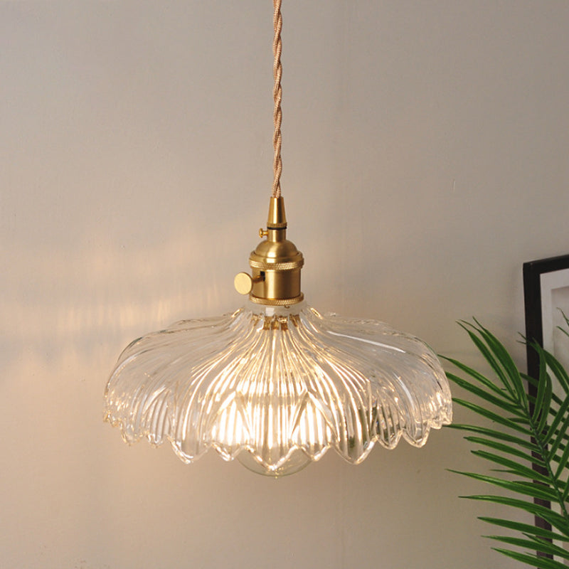 Bowl/Cylinder Nightstand Wall Lighting Antique Clear Prism/Wave Glass 1 Bulb Brass Wall Lamp with Rotary Switch