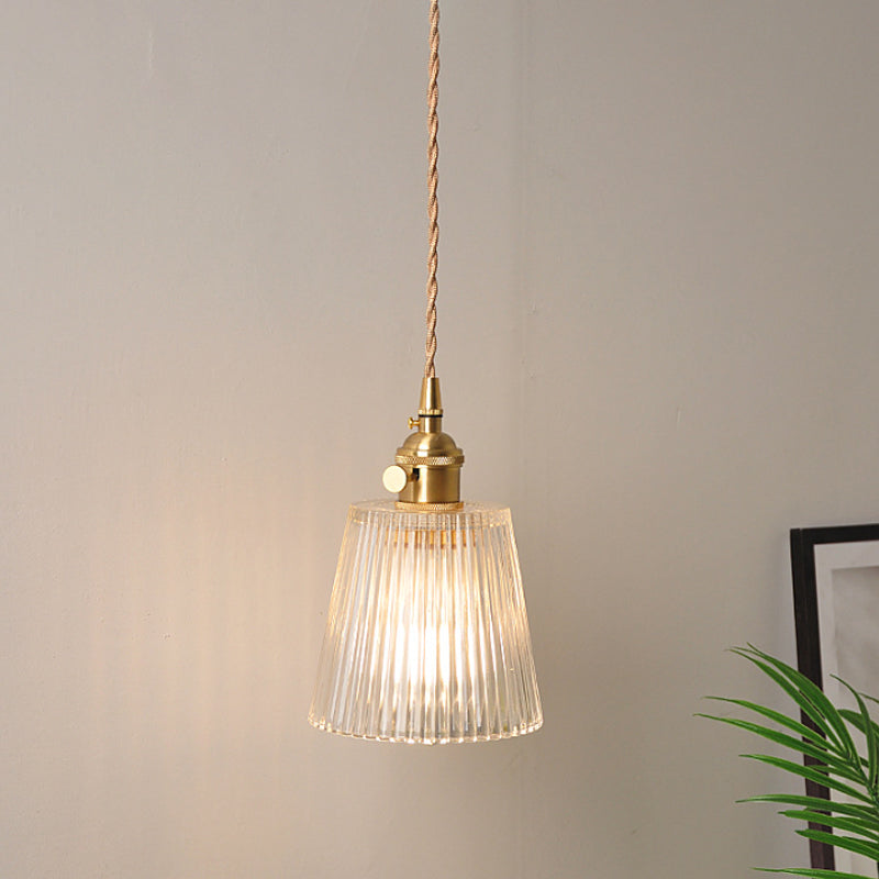 Bowl/Cylinder Nightstand Wall Lighting Antique Clear Prism/Wave Glass 1 Bulb Brass Wall Lamp with Rotary Switch
