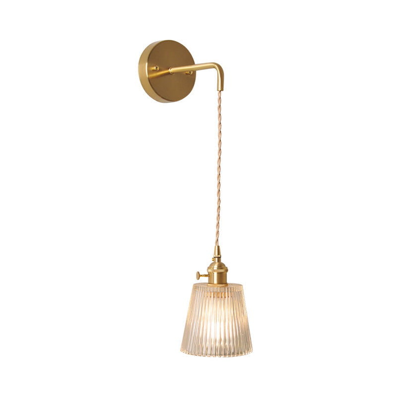 Bowl/Cylinder Nightstand Wall Lighting Antique Clear Prism/Wave Glass 1 Bulb Brass Wall Lamp with Rotary Switch