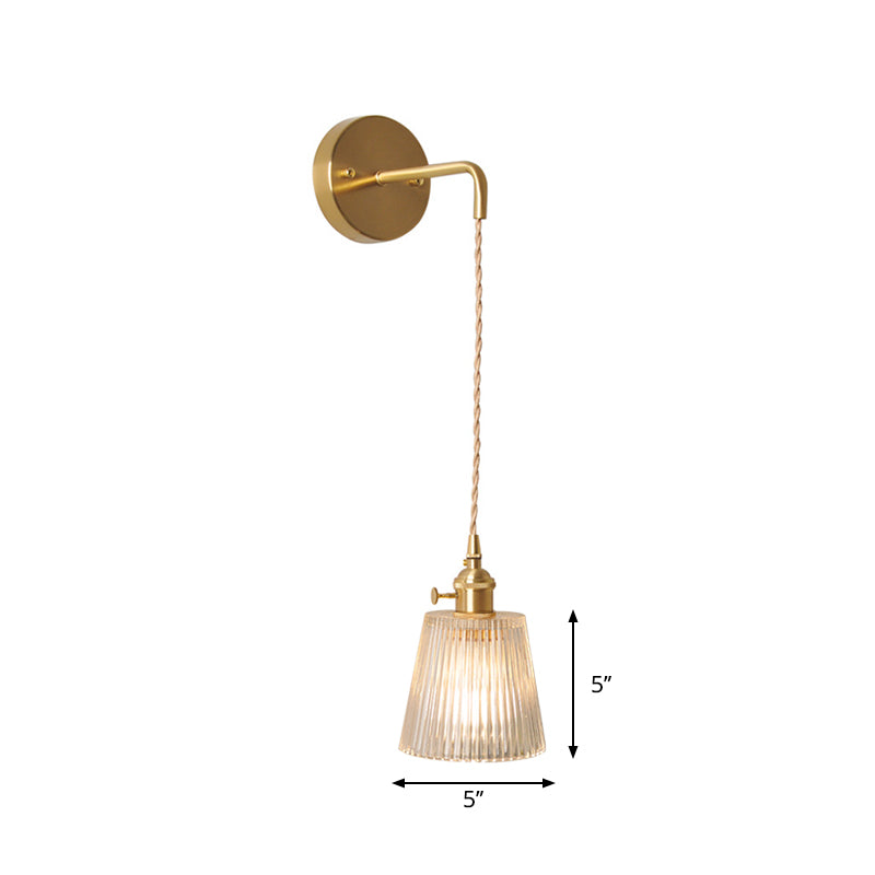 Bowl/Cylinder Nightstand Wall Lighting Antique Clear Prism/Wave Glass 1 Bulb Brass Wall Lamp with Rotary Switch