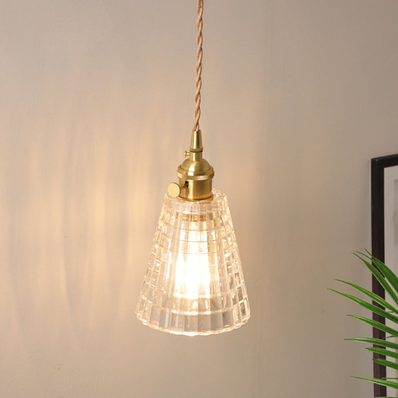 Bowl/Cylinder Nightstand Wall Lighting Antique Clear Prism/Wave Glass 1 Bulb Brass Wall Lamp with Rotary Switch