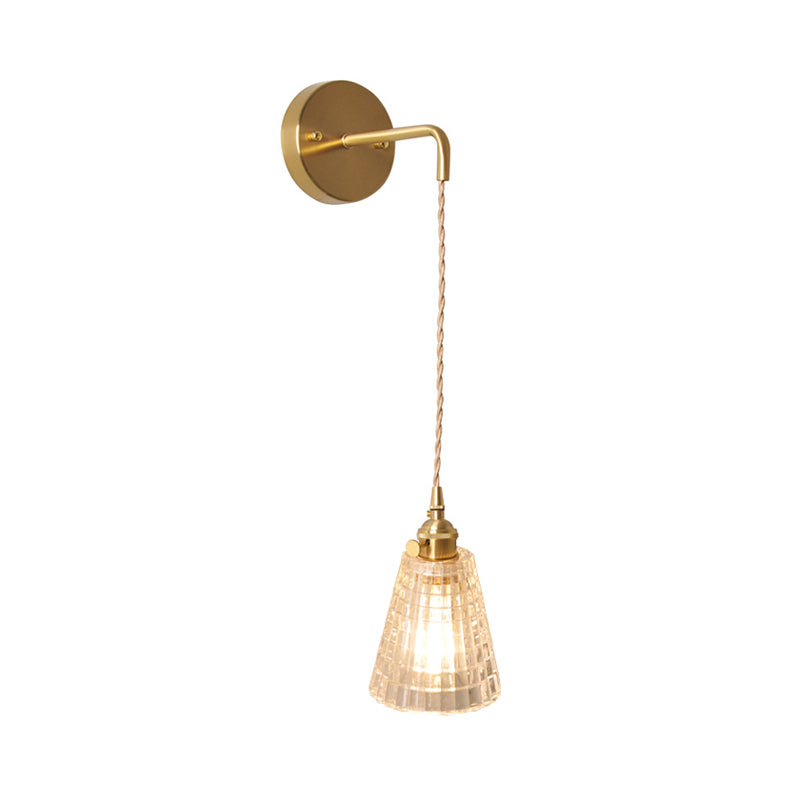 Bowl/Cylinder Nightstand Wall Lighting Antique Clear Prism/Wave Glass 1 Bulb Brass Wall Lamp with Rotary Switch