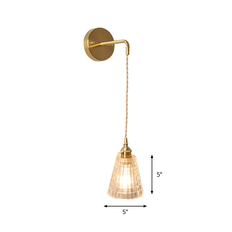 Bowl/Cylinder Nightstand Wall Lighting Antique Clear Prism/Wave Glass 1 Bulb Brass Wall Lamp with Rotary Switch
