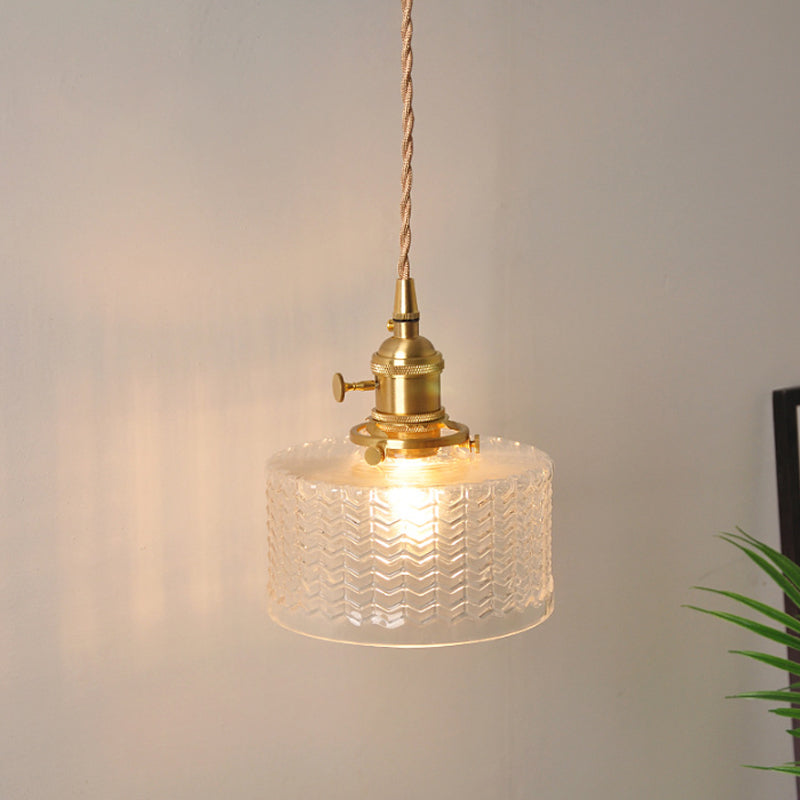 Bowl/Cylinder Nightstand Wall Lighting Antique Clear Prism/Wave Glass 1 Bulb Brass Wall Lamp with Rotary Switch