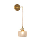 Bowl/Cylinder Nightstand Wall Lighting Antique Clear Prism/Wave Glass 1 Bulb Brass Wall Lamp with Rotary Switch