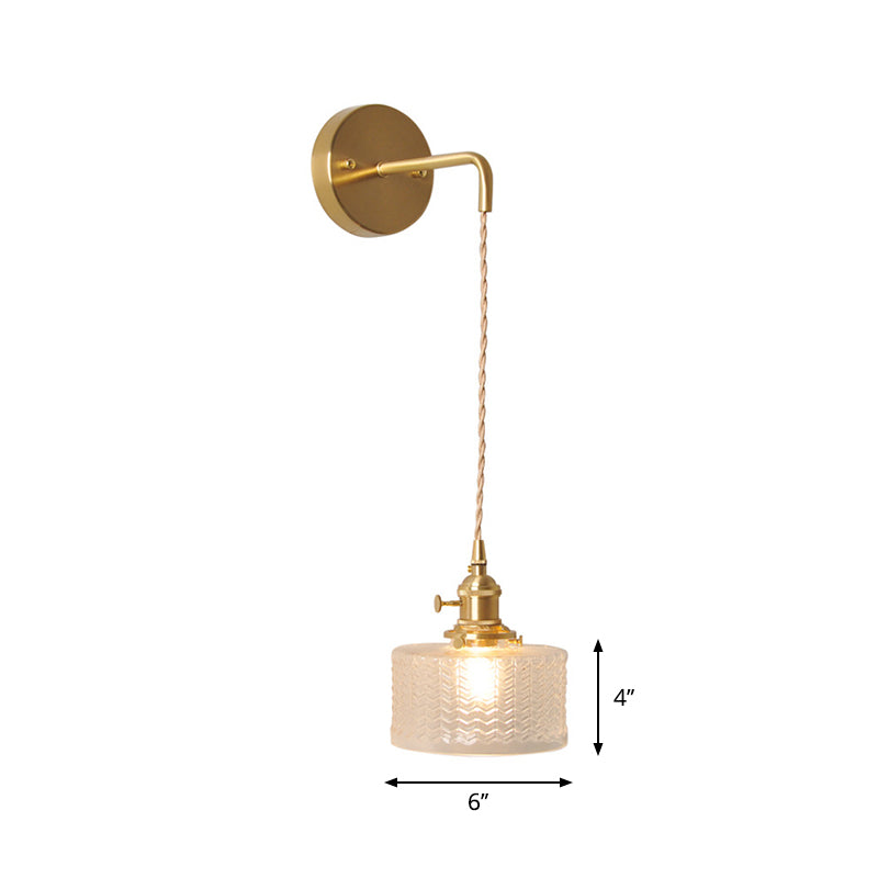Bowl/Cylinder Nightstand Wall Lighting Antique Clear Prism/Wave Glass 1 Bulb Brass Wall Lamp with Rotary Switch