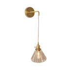 Bowl/Cylinder Nightstand Wall Lighting Antique Clear Prism/Wave Glass 1 Bulb Brass Wall Lamp with Rotary Switch