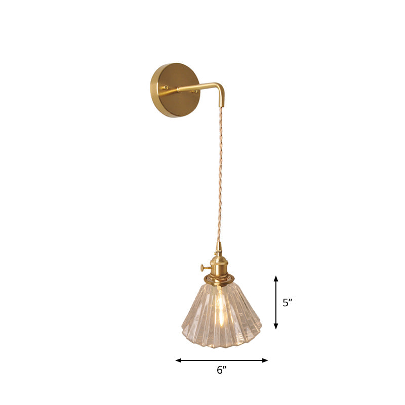 Bowl/Cylinder Nightstand Wall Lighting Antique Clear Prism/Wave Glass 1 Bulb Brass Wall Lamp with Rotary Switch