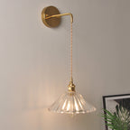 Bowl/Cylinder Nightstand Wall Lighting Antique Clear Prism/Wave Glass 1 Bulb Brass Wall Lamp with Rotary Switch
