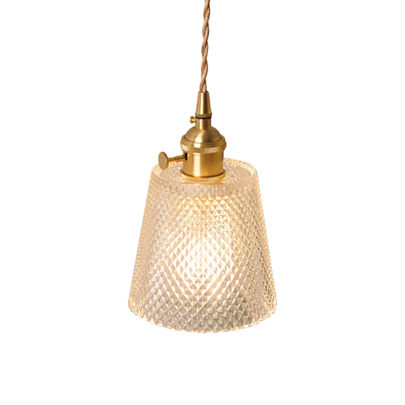 Bowl/Cylinder Nightstand Wall Lighting Antique Clear Prism/Wave Glass 1 Bulb Brass Wall Lamp with Rotary Switch