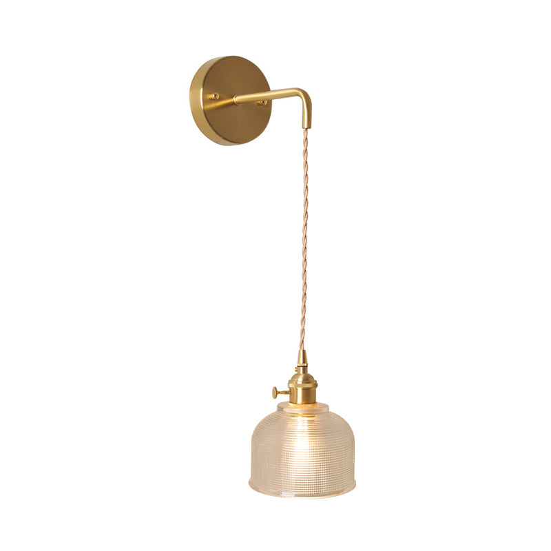 Bowl/Cylinder Nightstand Wall Lighting Antique Clear Prism/Wave Glass 1 Bulb Brass Wall Lamp with Rotary Switch