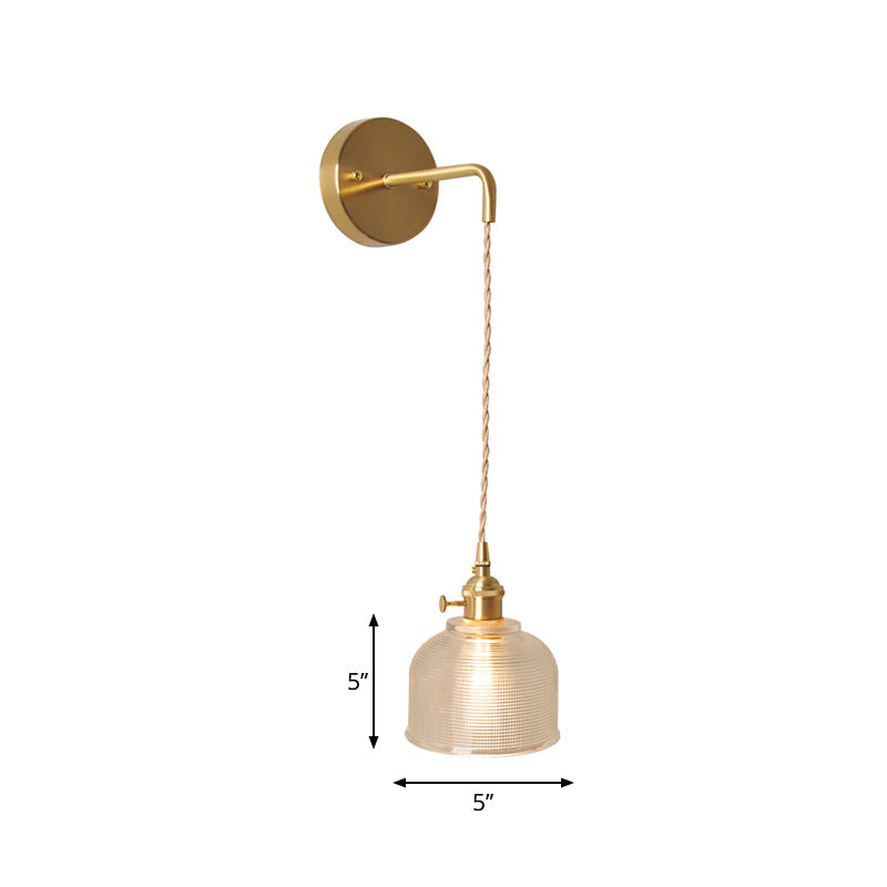 Bowl/Cylinder Nightstand Wall Lighting Antique Clear Prism/Wave Glass 1 Bulb Brass Wall Lamp with Rotary Switch