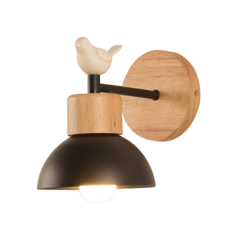 Nordic Style Wall Lamp Dome 1 Light Metal & Wood with Bird for Kids Room